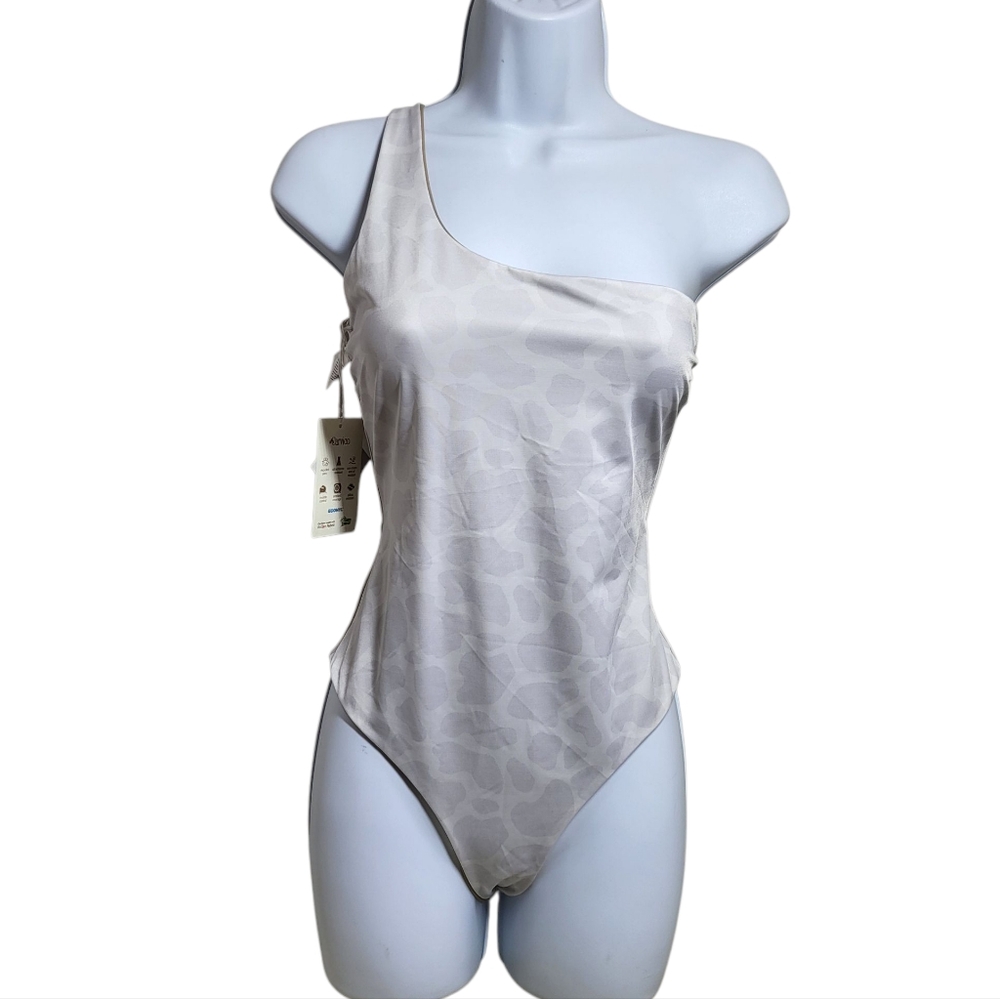 Carvico One-Piece Swimsuit, One Shoulder Design, Double View